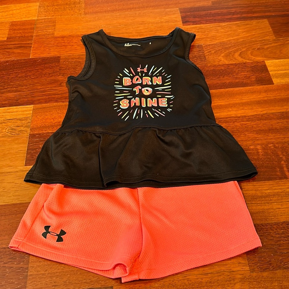 Size 5 under armour girls tank and shorts set.